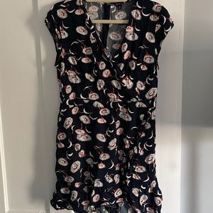 J Crew Floral Navy faux wrap dress with ruffle hem